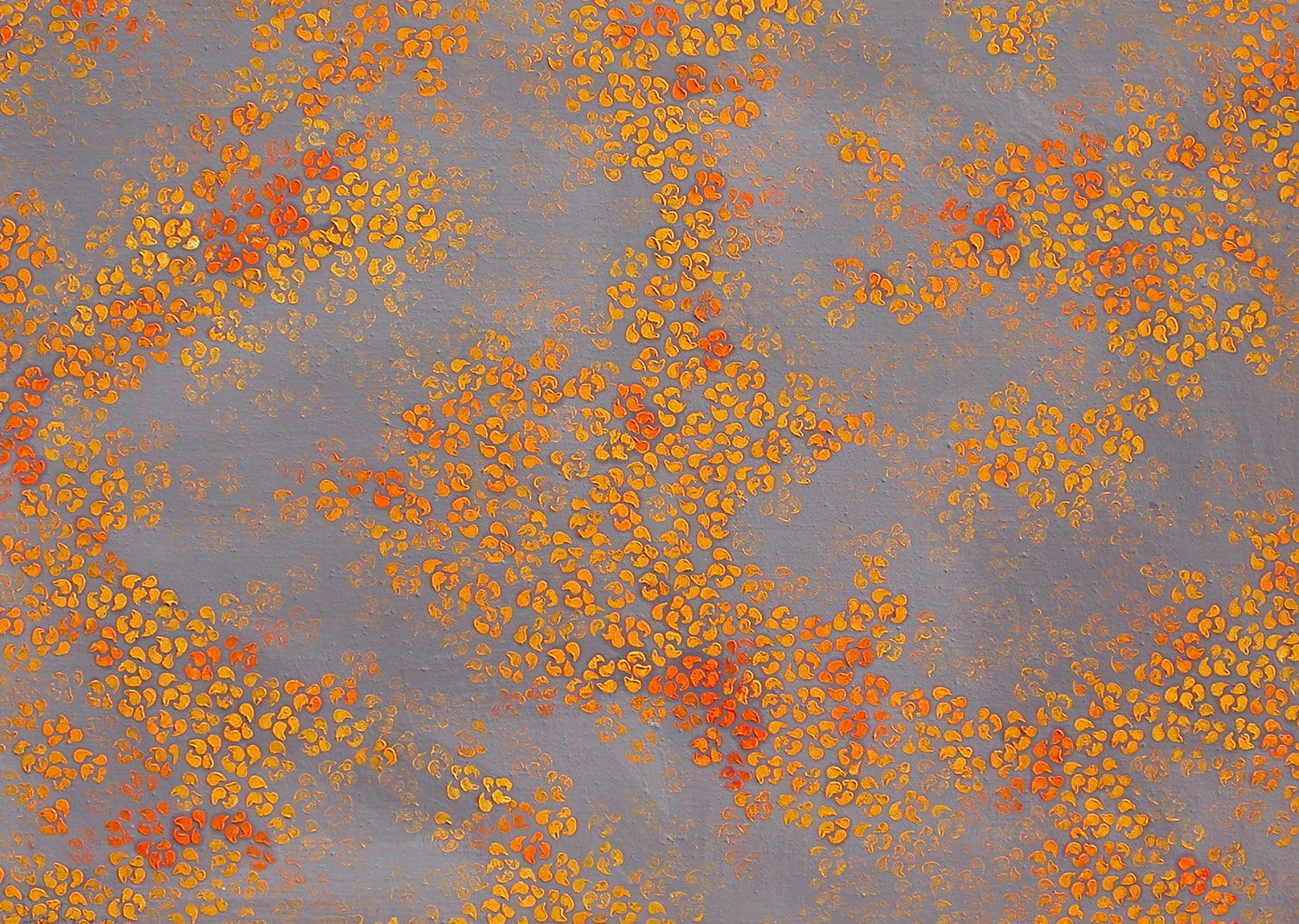 Thousands of small seed-shaped marks repeated across the canvas. Afactum, 1997, Acrylic, oil on canvas, 50 x 70 cm