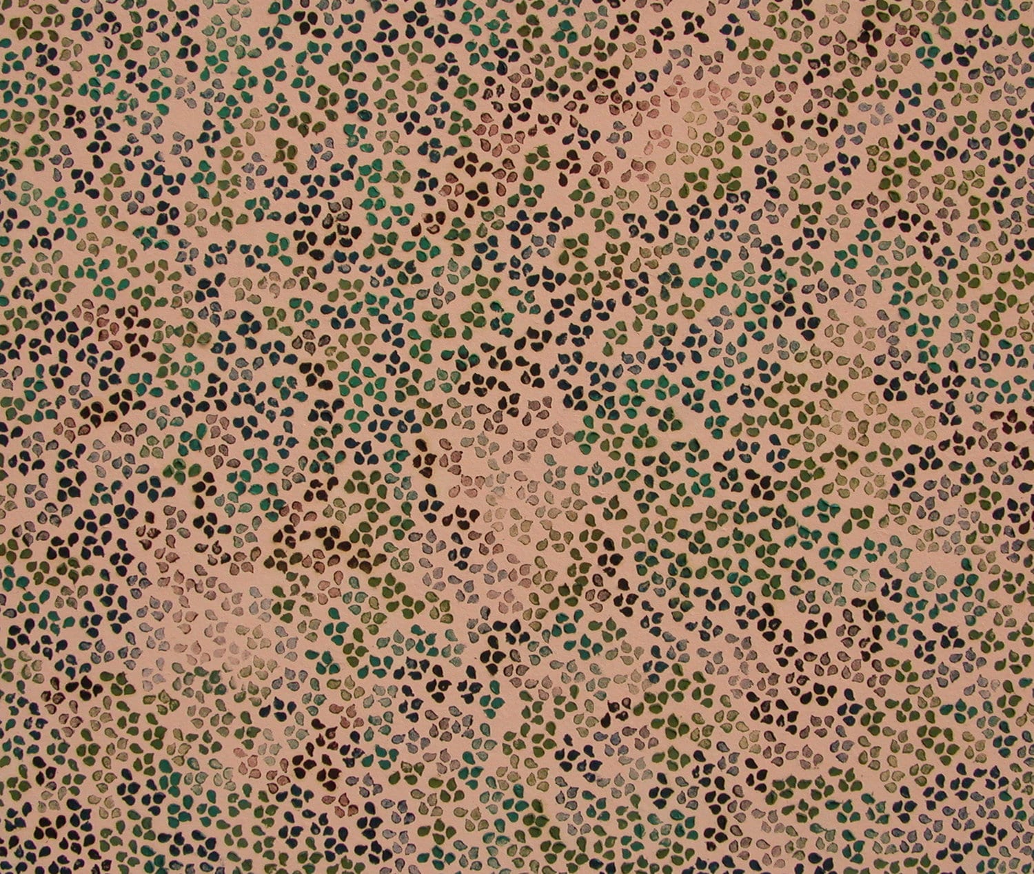 Thousands of small seed-shaped marks repeated across the canvas. Afactum, 2000, Acrylic, oil on canvas, 43 x 50 cm