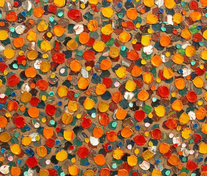 Round impasto dabs of colour, repeated. afactum, 2005, Oil on cardboard