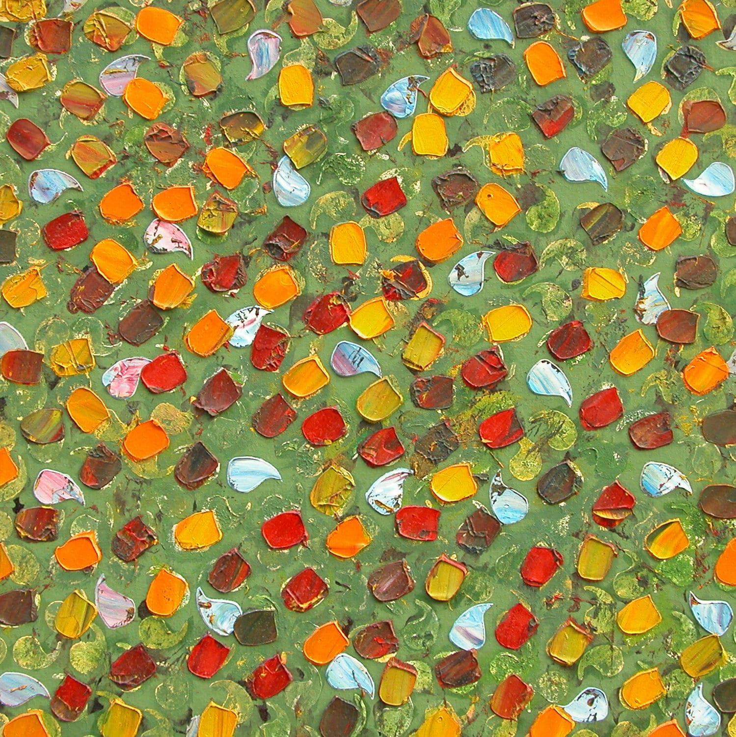 Round impasto dabs of colour, repeated. Afactum, 2005, Acrylic, oil on wood, 35 x 35 cm