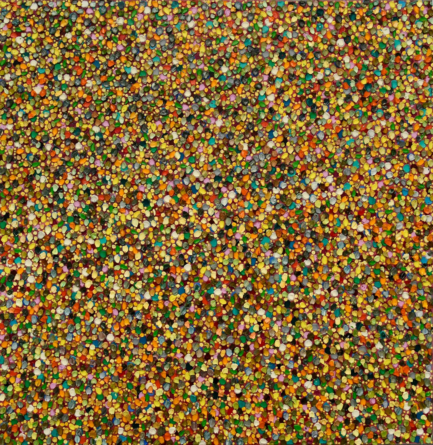 A dense field of small round marks. afactum, 2011, Acrylic, oil on canvas, 75 x 75 cm