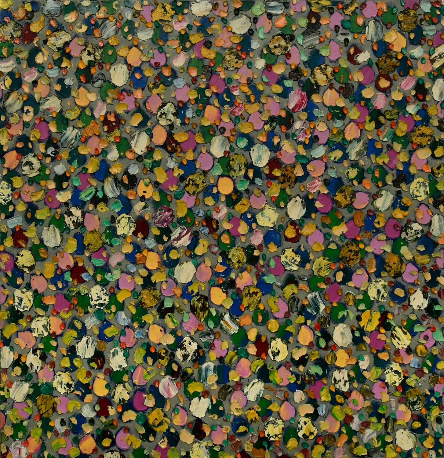 A dense field of small round marks. afactum, 2011, Acrylic, oil on canvas, 80 x 80 cm