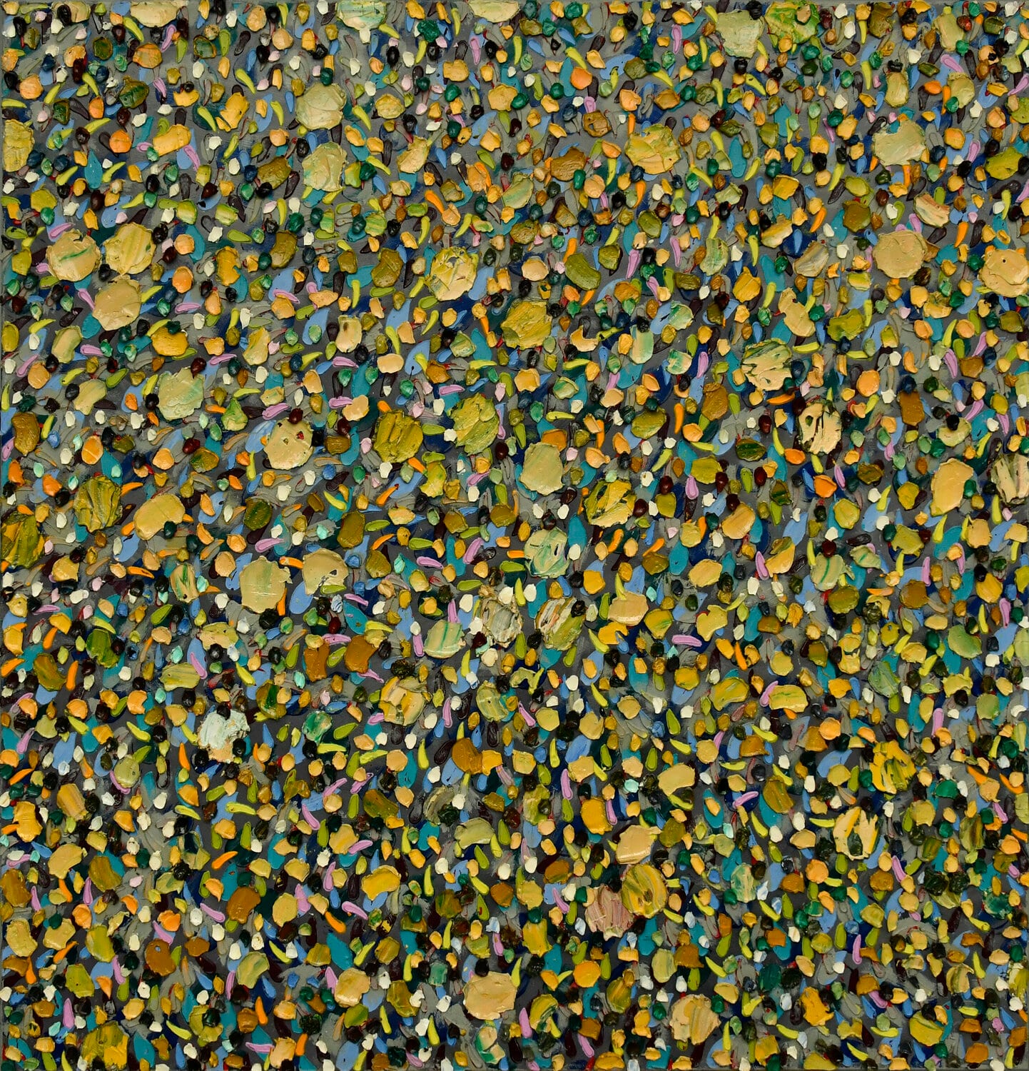 A dense field of small round marks. afactum, 2011, Acrylic, oil on canvas, 80 x 80 cm