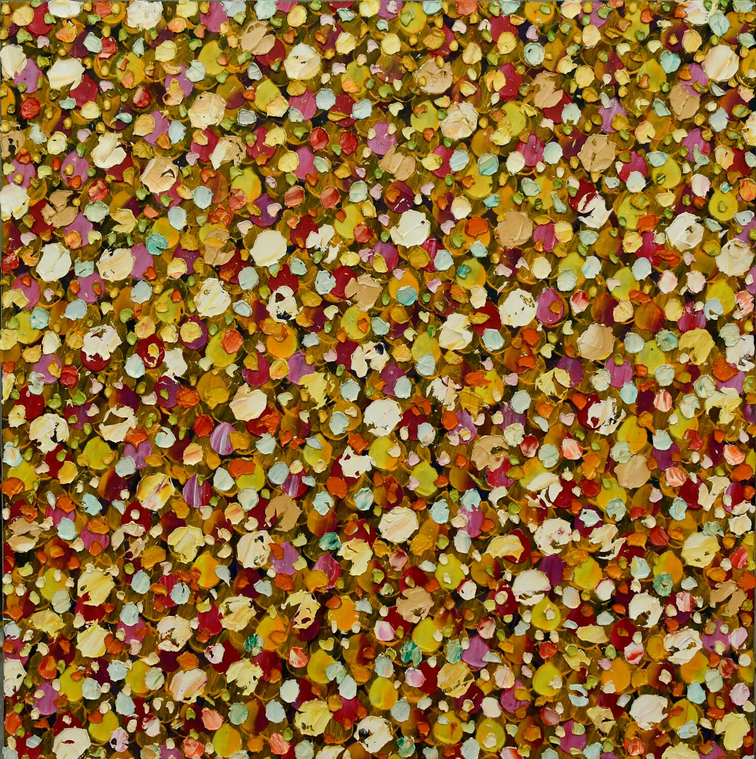 A dense field of small round marks. afactum, 2011, Acrylic, oil on canvas, 80 x 80 cm