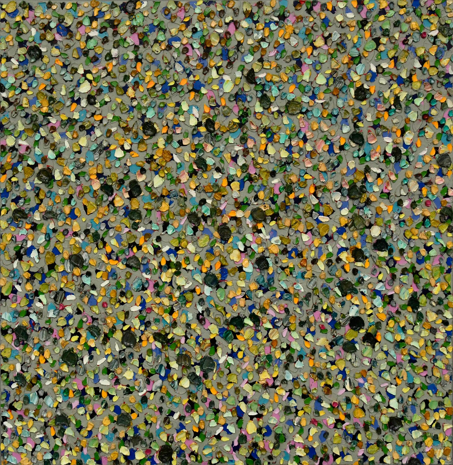A dense field of small round marks. afactum, 2011, Acrylic, oil on canvas, 75 x 75 cm