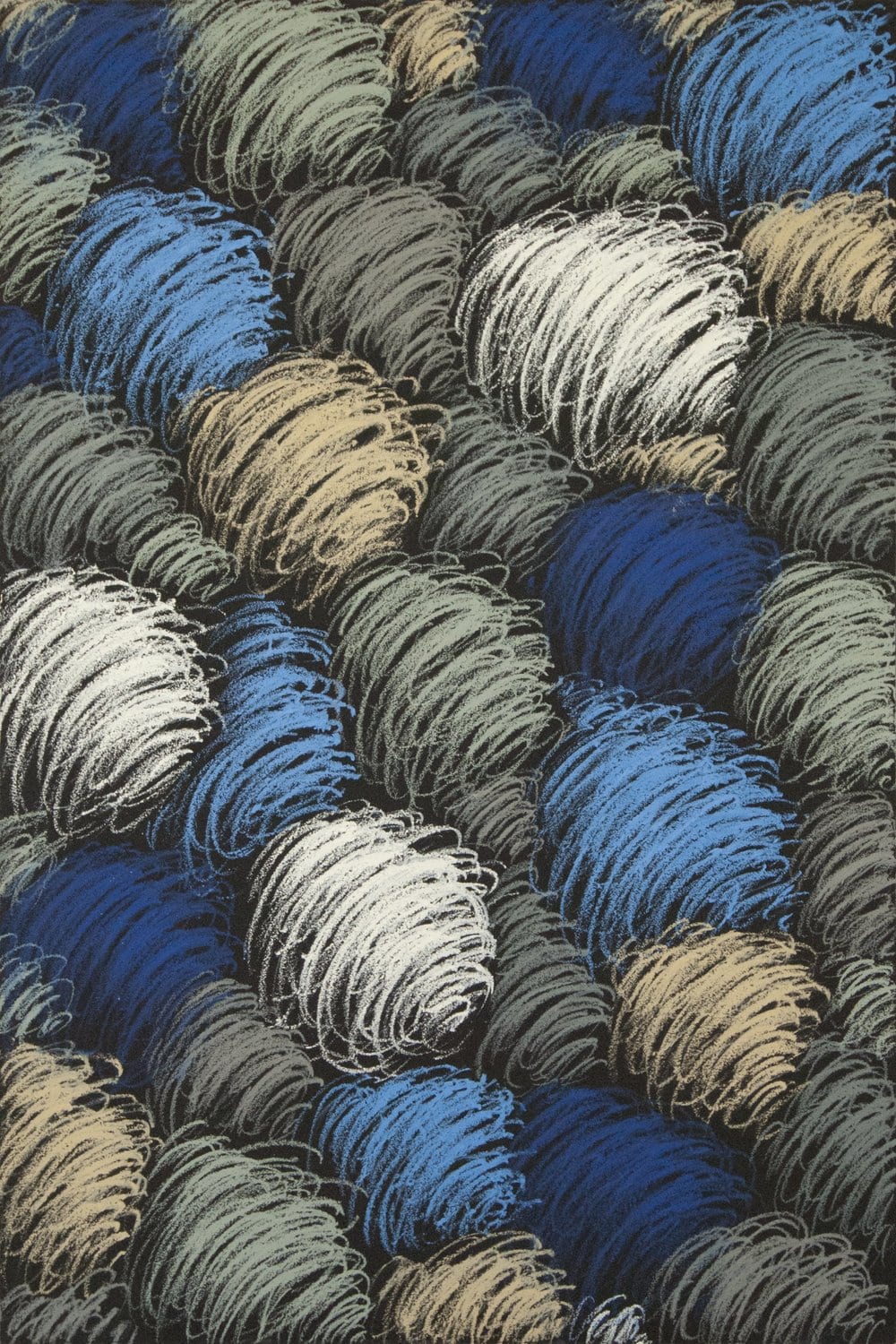Rounded tufts of fine hatched strokes. AFACTUM, 2012, Oil on canvas, 120 x 80 cm