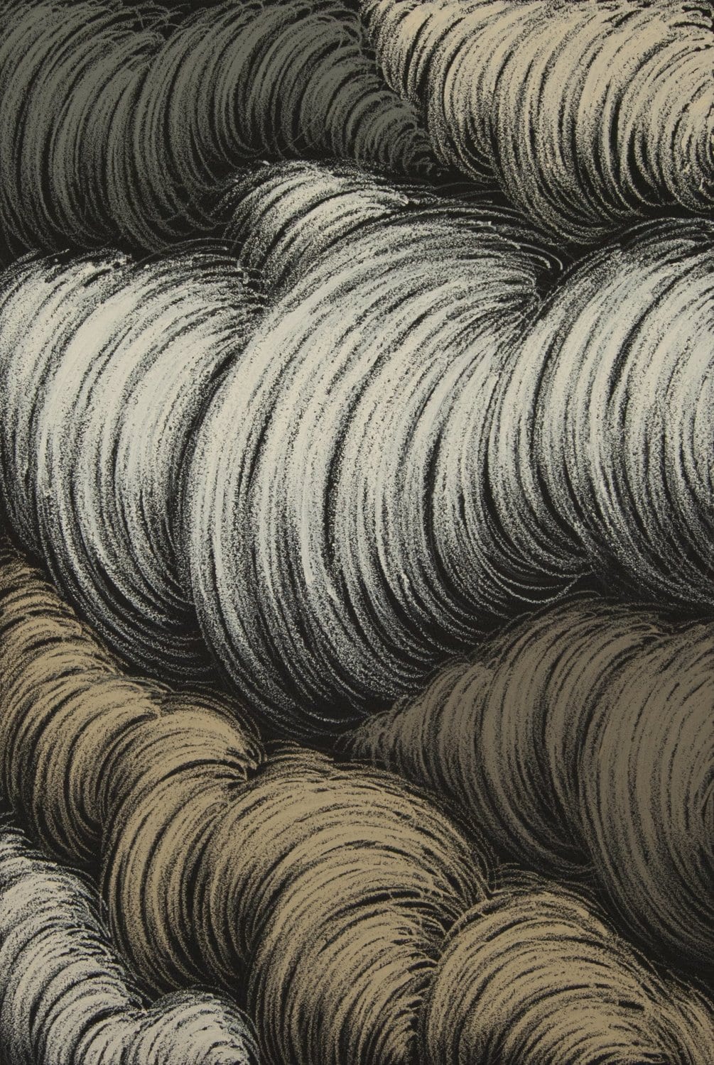 Rounded tufts of fine hatched strokes. AFACTUM, 2012, Oil on canvas, 120 x 80 cm