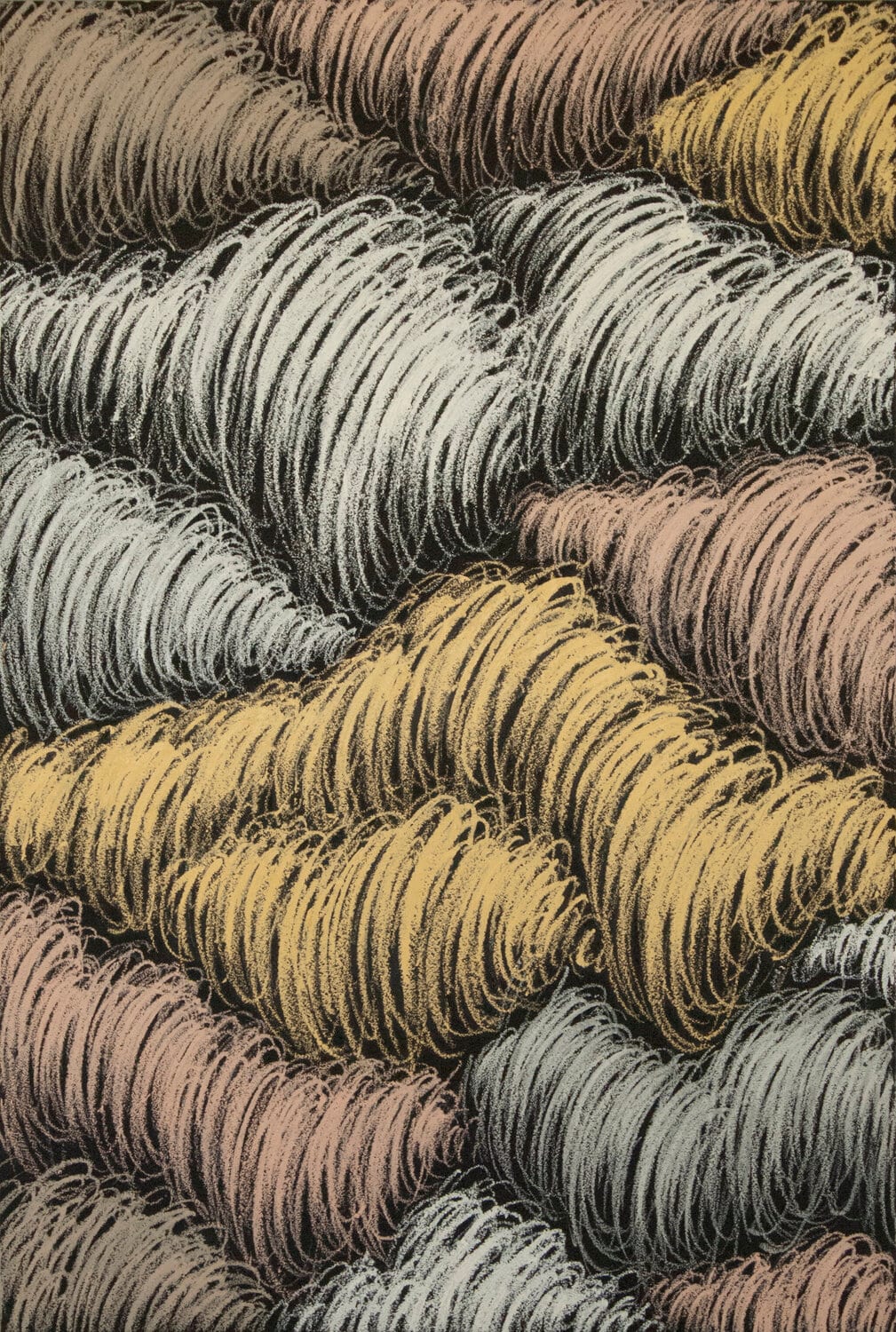 Rounded tufts of fine hatched strokes. AFACTUM, 2012, Oil on canvas, 120 x 80 cm