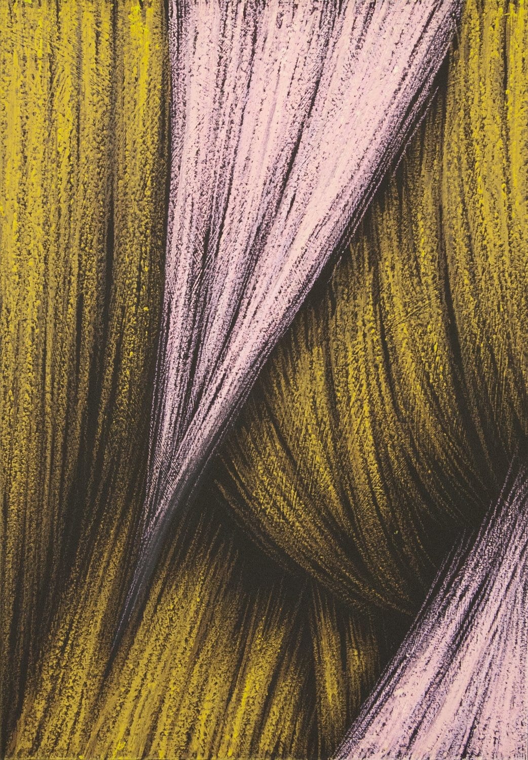Fans of fine strokes opening from one point. AFACTUM, 2013, Oil on wood, 45 x 32 cm