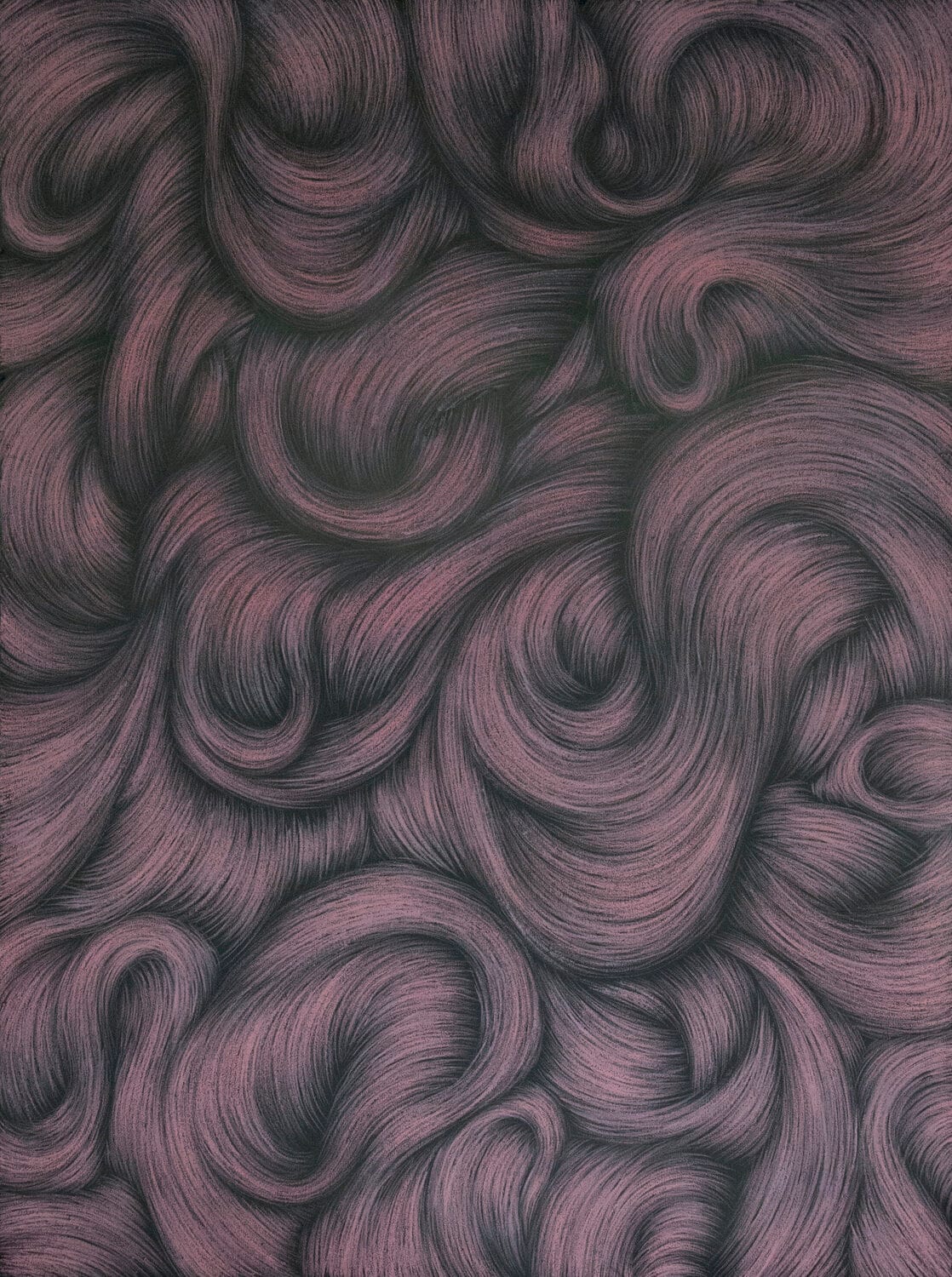Rounded tufts of fine hatched strokes. afactum, 2014, Oil on canvas, 200 x 150 cm
