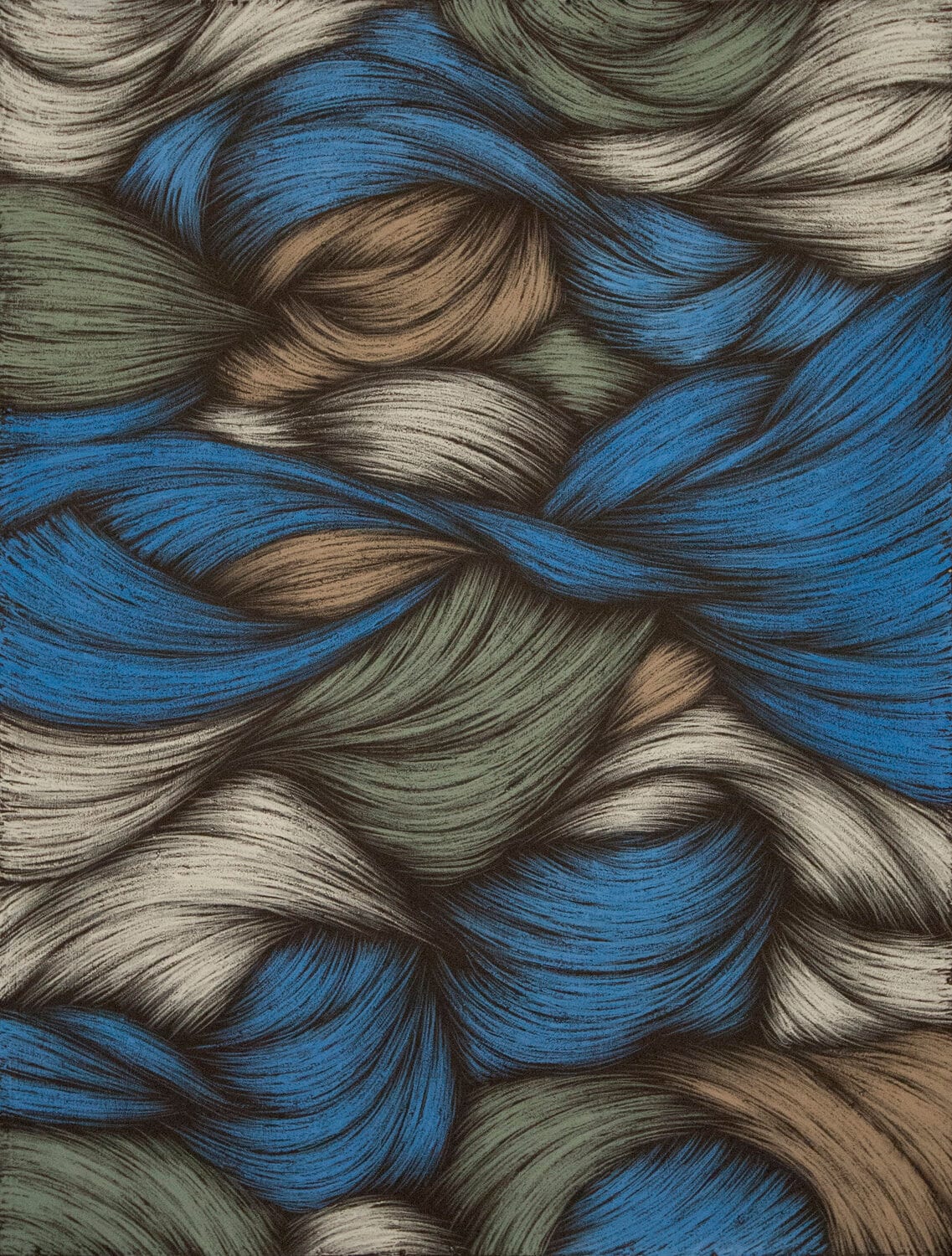 Rounded tufts of fine hatched strokes. afactum, 2014, Oil on canvas, 200 x 150 cm