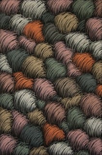 Rounded tufts of fine hatched strokes. afactum