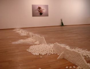 Installation: a line of lump sugar on a gallery floor. afactum